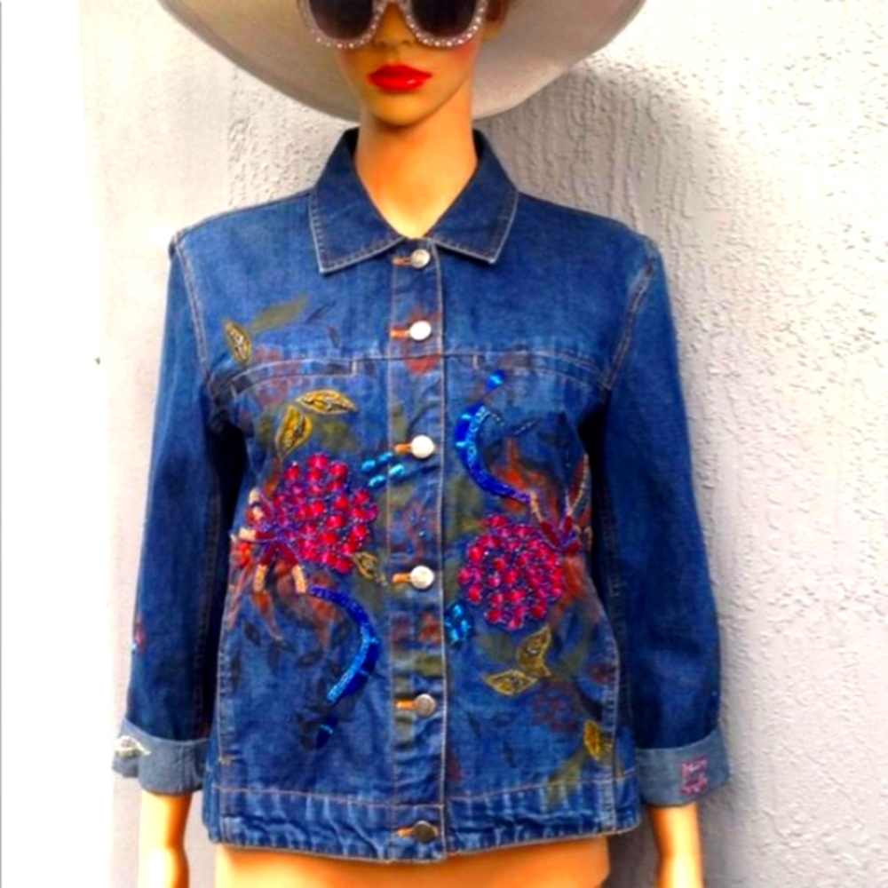 - Chicos Radhe beaded & painted jean jacket